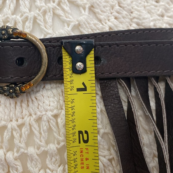Vintage BOHO amber rhinestone studded Leather Fringe Waist Wrap statement belt - Picture 11 of 11